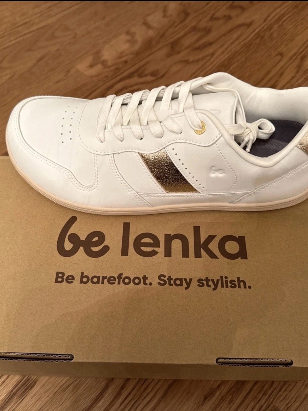 Be Lenka Cellestia, White Sneakers with Metallic Gold Accent